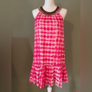 Boston Proper Beaded Cleopatra Collar Pink Dress - small